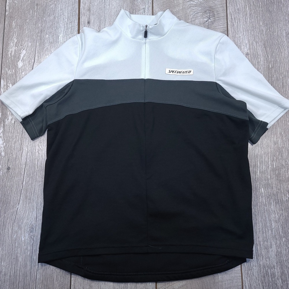 Specialized Cycling Jersey Mens Large Grey Black Colorblock 3/4 Zip Short Sleeve